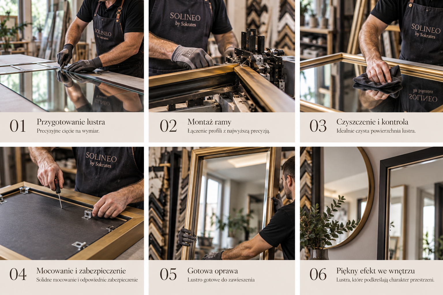 Proces oprawy lustra w ramę – Solineo by Sokrates