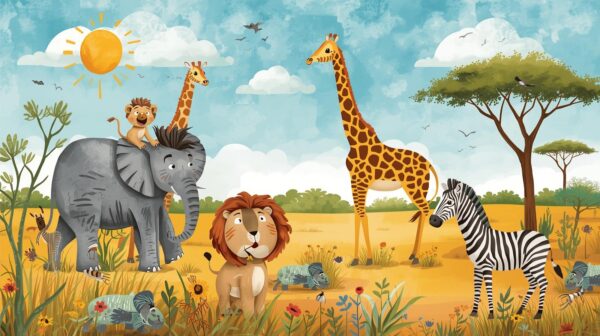 Fototapeta Safari – Słoneczna Sawanna (Cartoon)