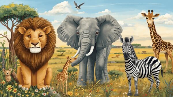 Fototapeta Safari – Słoneczna Sawanna (Cartoon)