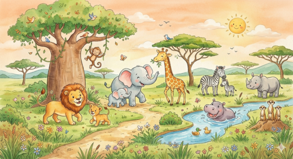 Fototapeta Słoneczna Sawanna dla Dzieci