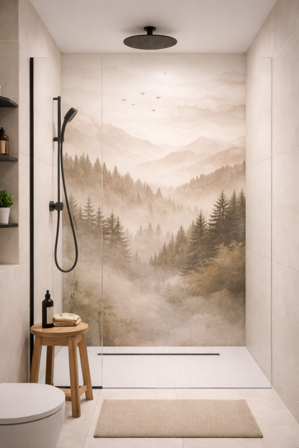 Panel Szklany - Naturalne Liscie i Mgliste Wzgorza