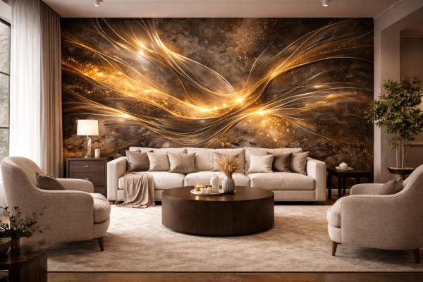 Fototapeta Graphite Gold Veil - Grafitowo-złoty welon