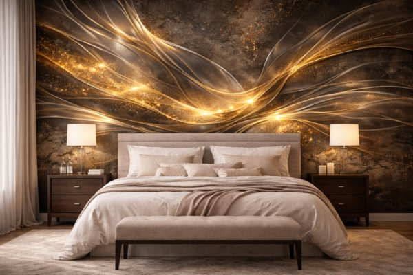 Fototapeta Graphite Gold Veil - Grafitowo-złoty welon