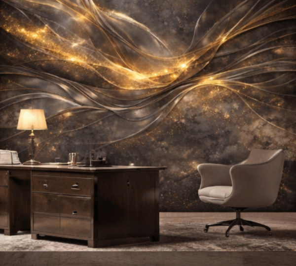 Fototapeta Graphite Gold Veil - Grafitowo-złoty welon