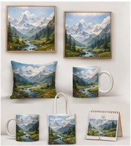 Fototapeta Alpine Valley – Fantastyczna Dolina Górska - mockup produktów