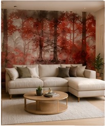 Fototapeta Crimson Forest – Czerwony Las we Mgle