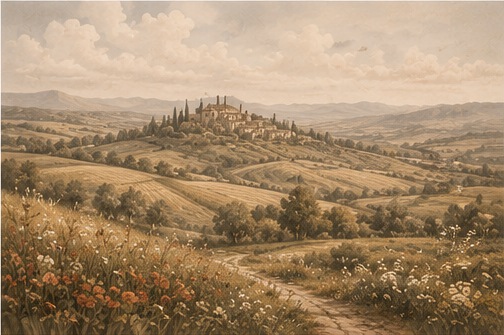 Panel szklany do kuchni Hilltop Panorama – Panorama Miasteczka