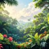 Fototapeta Tropical Eden – Bujna Dżungla z Kwiatami