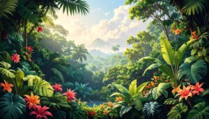 Fototapeta Tropical Eden – Bujna Dżungla z Kwiatami
