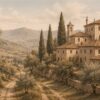 Panel szklany do kuchni Tuscan Hilltop – Willa na Wzgórzu