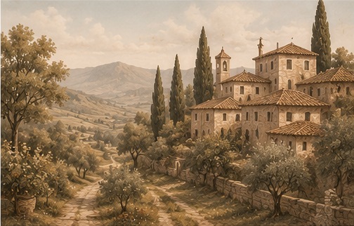 Panel szklany do kuchni Tuscan Hilltop – Willa na Wzgórzu