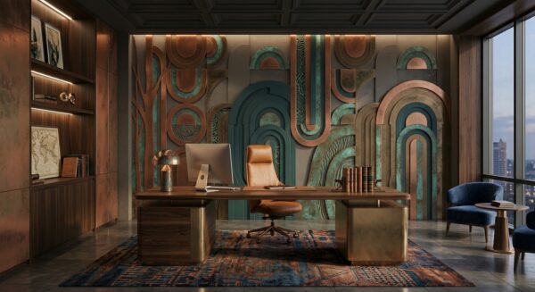 Gemini_Generated_Image_ojnialojnialojni(1) Fototapeta tłoczona 3D – Miedziane łuki Art Deco