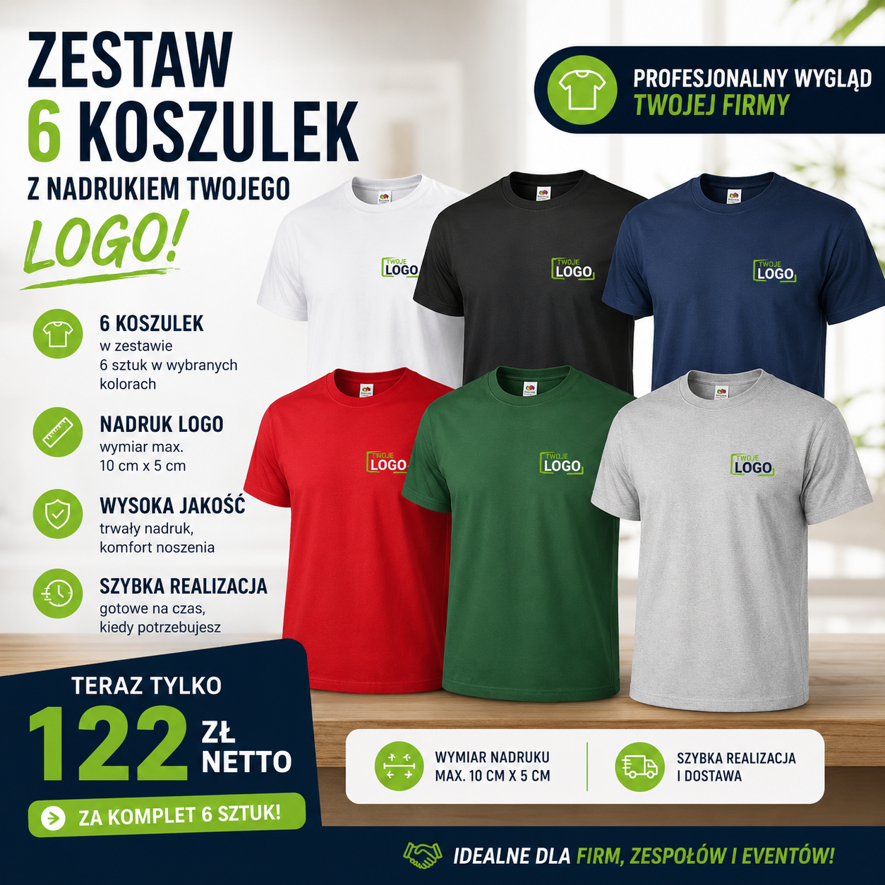 Bluza firmowa z nadrukiem czy polar z logo? Co wybrać dla pracowników? 1 Zestaw 6 koszulek