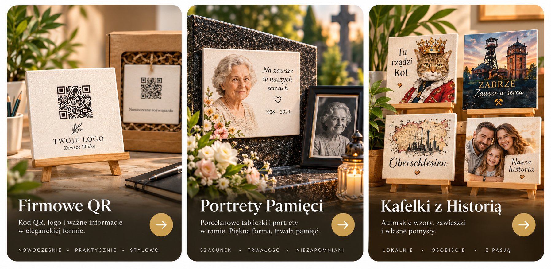 Firmowe QR, Portrety Pamięci i Kafelki z Historią